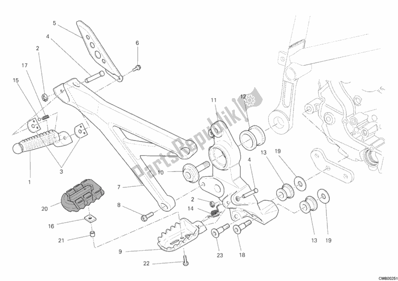 Toutes les pièces pour le Repose-pieds Droit du Ducati Hypermotard 1100 EVO USA 2012